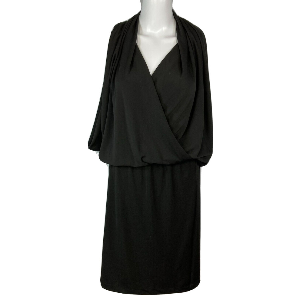 Talbots Dress Womens Sz S Black Knit Stretch Blouson‎ Wrap V Neck Drape Front